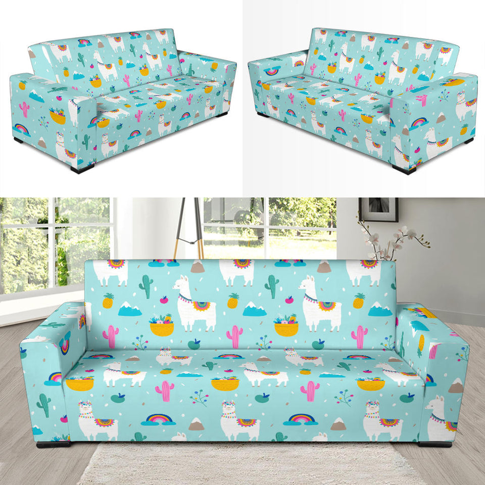 Llama Alpaca Cactus Leaves Pattern Sofa Slipcover