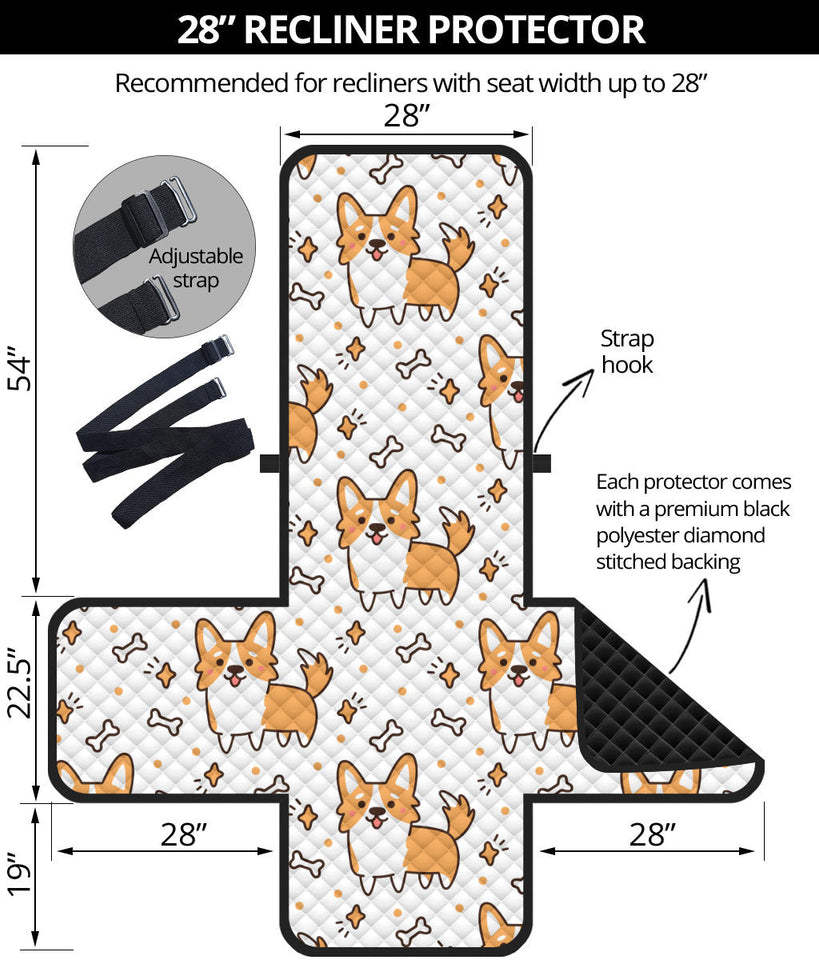 Cute corgi heart star bone pattern Recliner Cover Protector