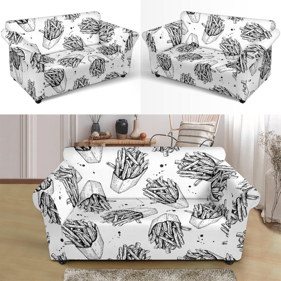 Hand Drawn French Fries Pattern Loveseat Couch Slipcover