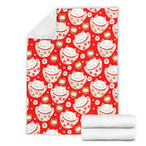Cute Maneki Neko Lucky Cat Red Background Premium Blanket