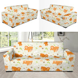 Cute Brown Pomeranian Paw Leave Bone Pattern Sofa Slipcover