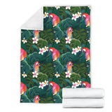 Parrot Palm Tree Leaves Flower Hibiscus Pattern Premium Blanket