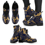 Gold Dragon Pattern Leather Boots