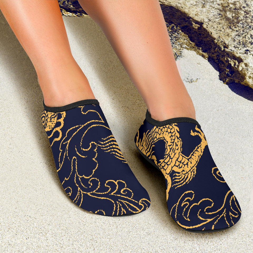 Gold Dragon Pattern Aqua Shoes