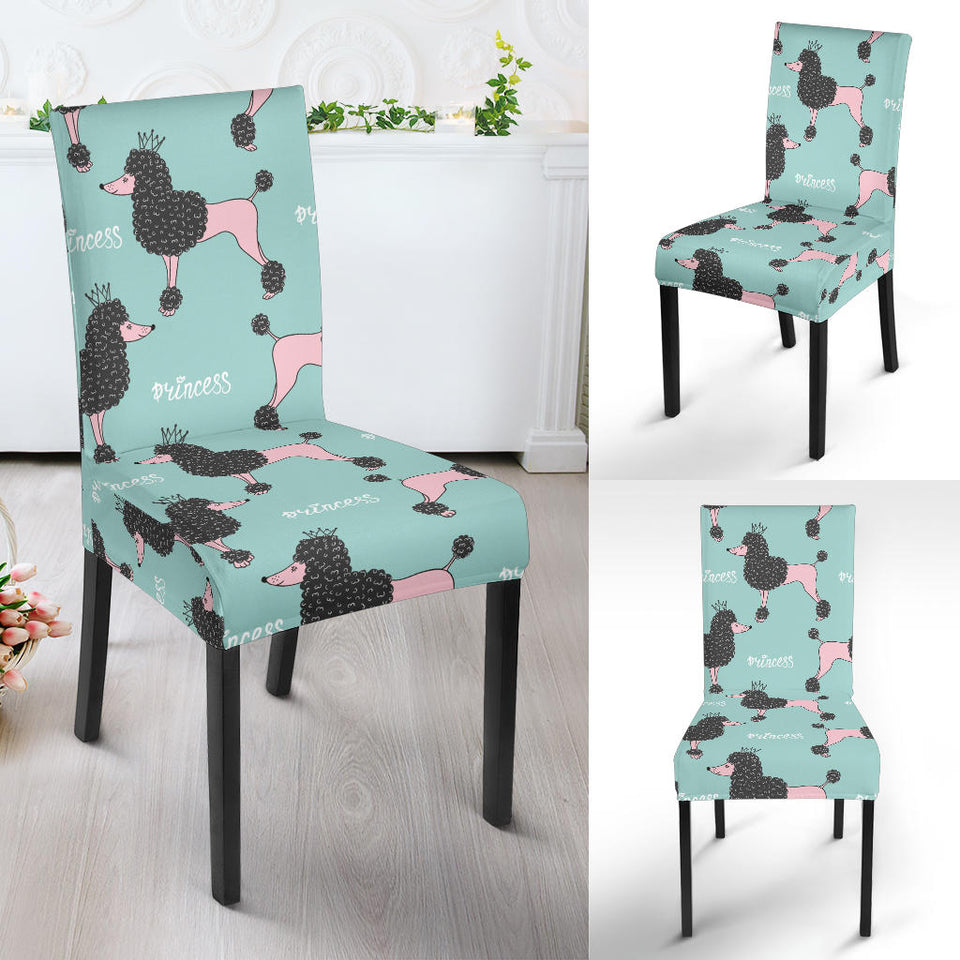 Poodle Dog Green Background Dining Chair Slipcover