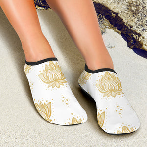 Gold Ornamental Lotue Waterlily Symbol Pattern Aqua Shoes