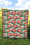 Beautiful Flamingo Tropical Palm Leaves Hibiscus Pateern Background Premium Quilt