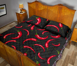 Chili peppers pattern black background Quilt Bed Set