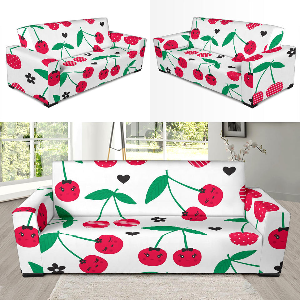 Cherry Pattern White Background Sofa Slipcover