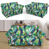 Colorful Parrot Exotic Flower Leaves Loveseat Couch Slipcover
