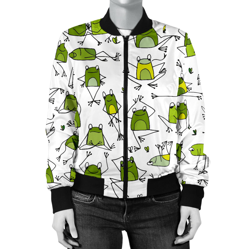Sketch Funny Frog Pattern Women'S Bomber Jacket