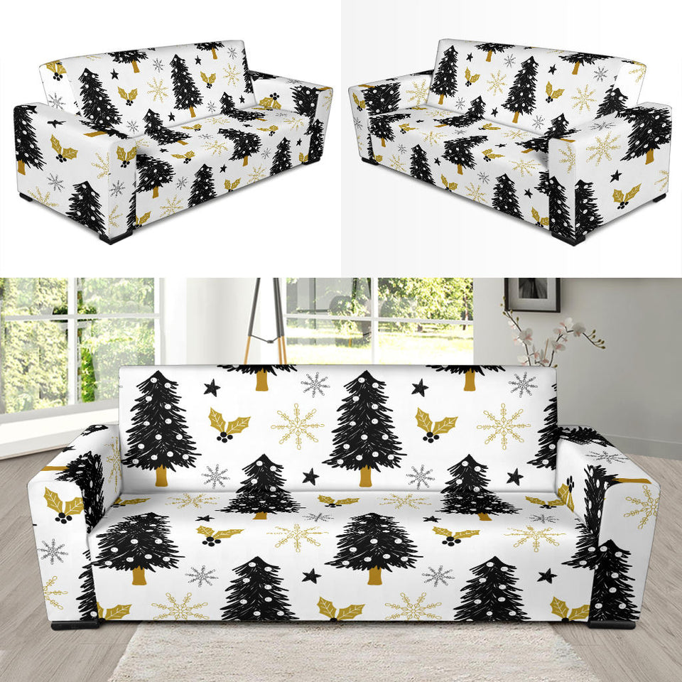 Christmas Tree Holly Snow Star Pattern Sofa Slipcover