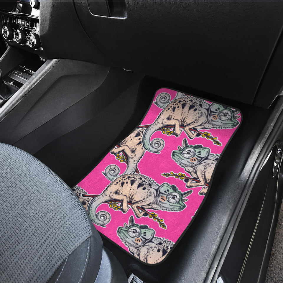 Chameleon Lizard Pattern Pink Background Front And Back Car Mats