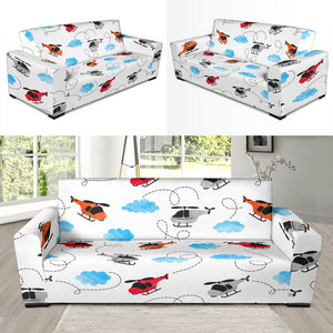 Watercolor Helicopter Cloud Pattern Sofa Slipcover
