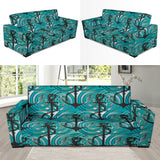 Anchor Nautical Green Background Sofa Slipcover