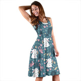 Cute Rabbit Pattern Sleeveless Midi Dress
