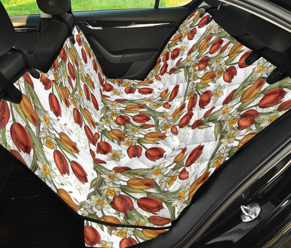 Red Tulips And Daffodils Pattern Dog Car Seat Covers