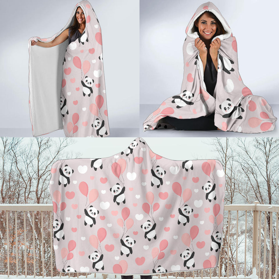 Cute Panda Ballon Heart Pattern Hooded Blanket