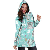 Cute Koalas Blue Background Pattern Women'S Hoodie Dress