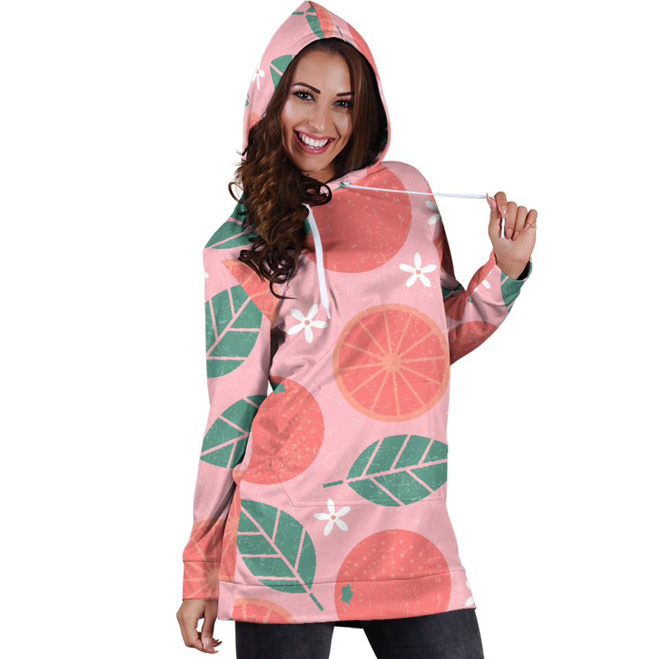 Grapefruit Leaves Flower Pink Background Women'S Hoodie Dress