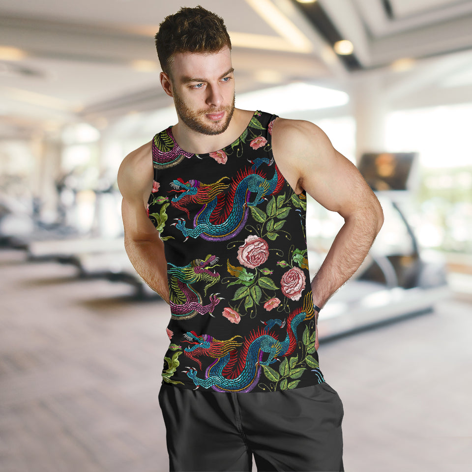 Dragons flower pattern Men Tank Top