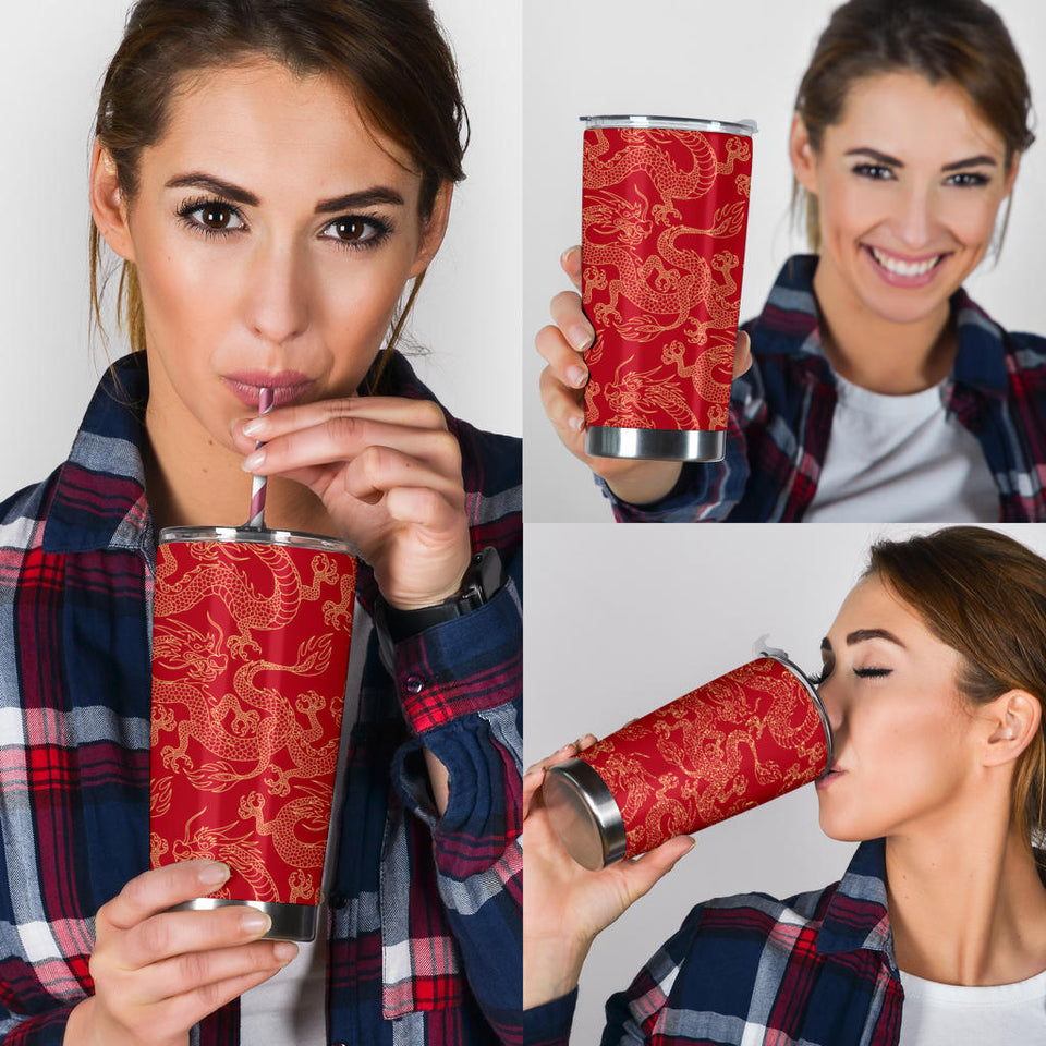 Gold Dragons Red Background Tumbler
