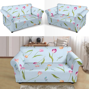 Watercolor Tulips Pattern Loveseat Couch Slipcover