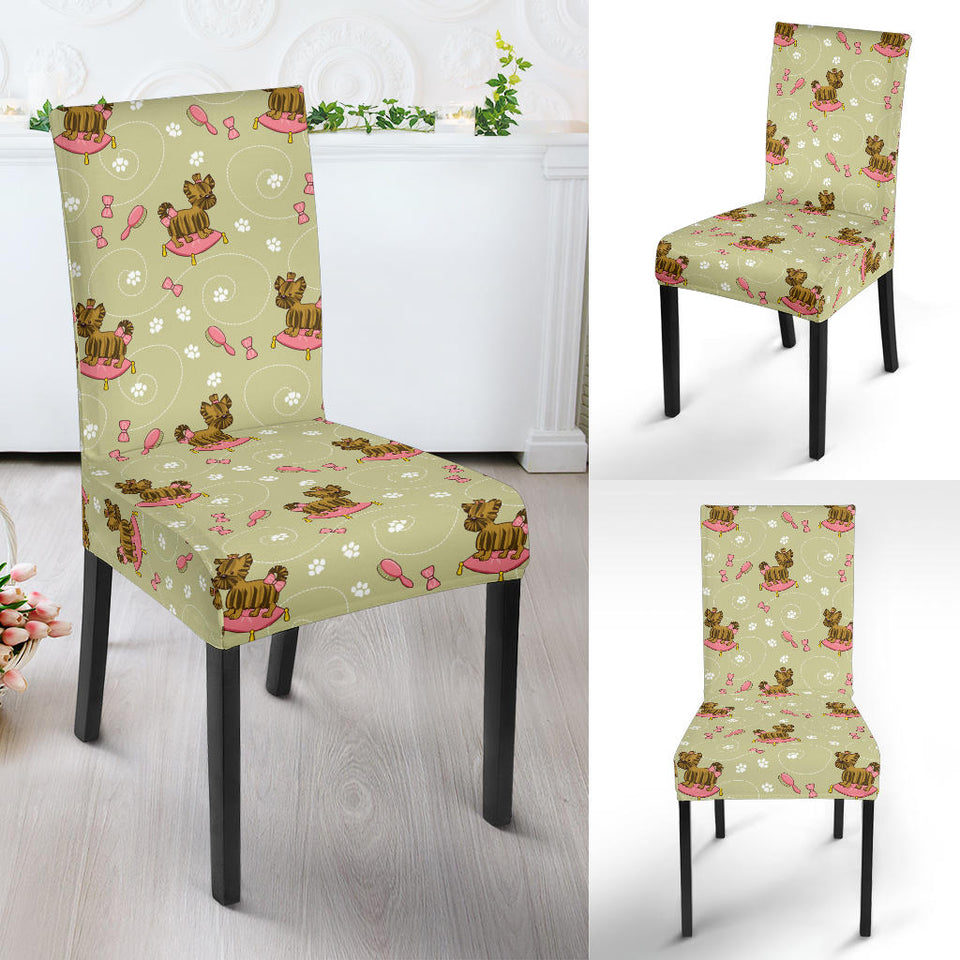 Yorkshire Terrier Pattern Print Design 01 Dining Chair Slipcover