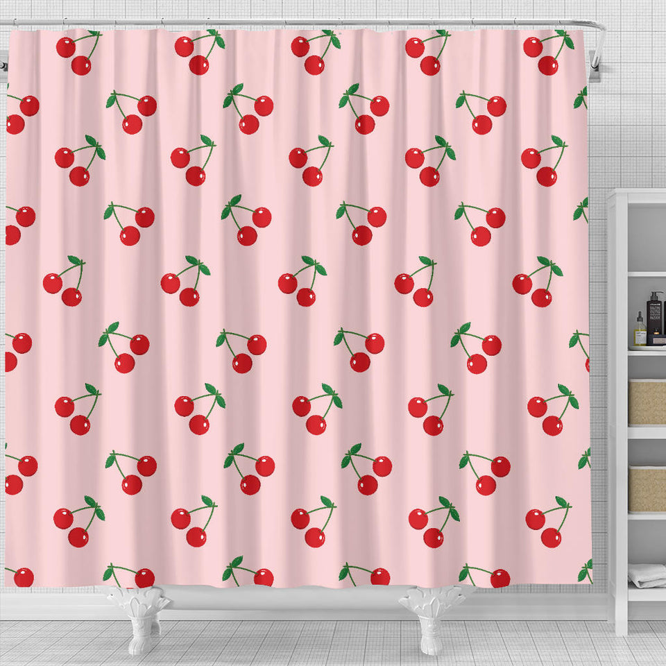 Cherry Pattern Pink Background Shower Curtain Fulfilled In US