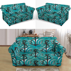 Anchor Nautical Green Background Loveseat Couch Slipcover