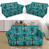 Anchor Nautical Green Background Loveseat Couch Slipcover
