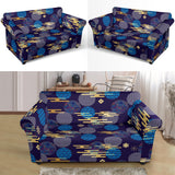 Blue Japanese Pattern Cloud Wave Flower Loveseat Couch Slipcover