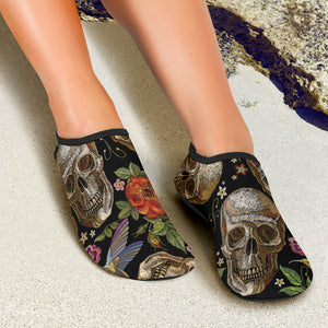 Skull Rose Humming Bird Flower Pattern Aqua Shoes