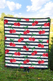 Hand Drawn Cherry Pattern Striped Background Premium Quilt