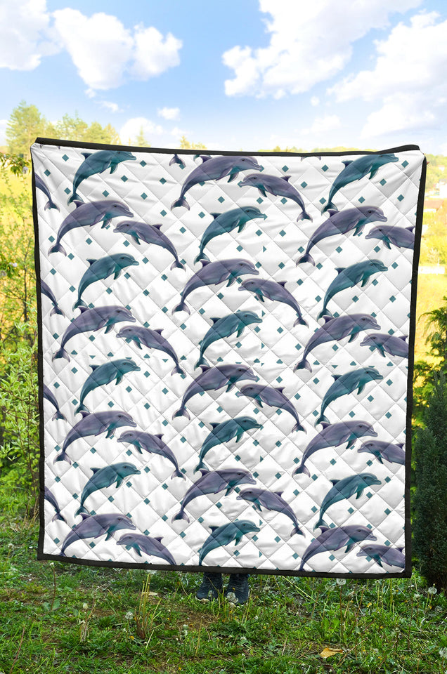 Dolphins Pattern Dotted Background Premium Quilt