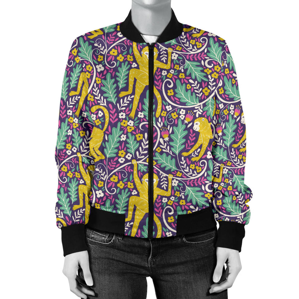 Cute Yellow Monkey Leaves Pattern Women'S Bomber Jacket