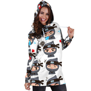 Cute Ninja Design Pattern Women'S Hoodie Dress