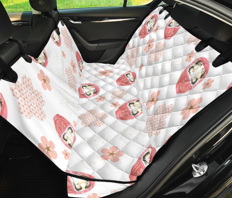Daruma Japanese Wooden Doll Cherry Blossom Flower Pattern Dog Car Seat Covers