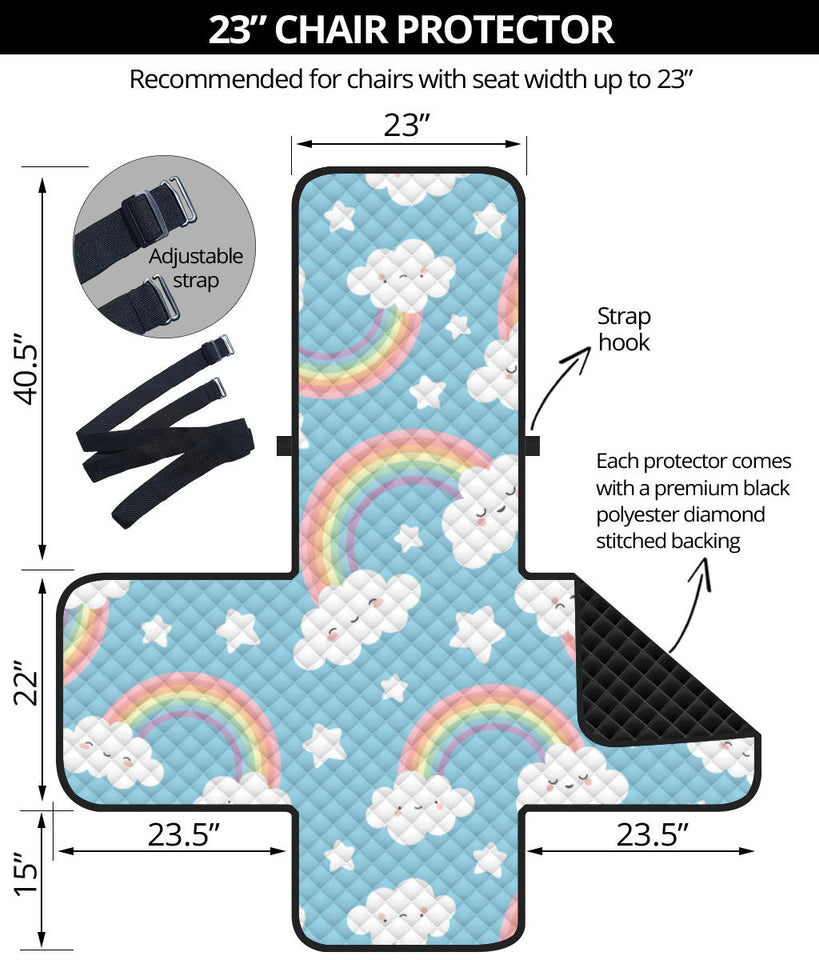 Cute rainbow clound star pattern blue background Chair Cover Protector