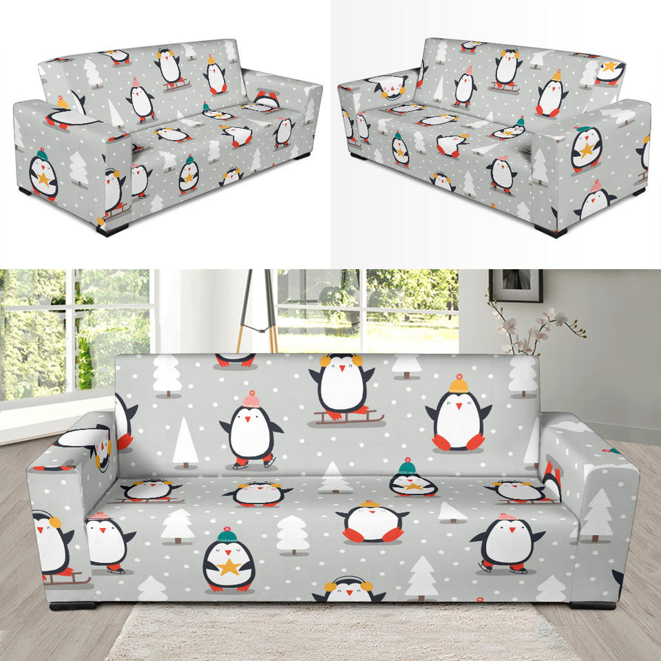 Cute Penguin Christmas Pattern Sofa Slipcover