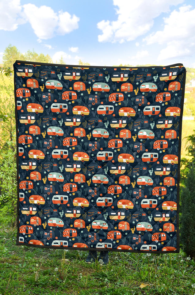 Camper Van Pattern Print Design 05 Premium Quilt