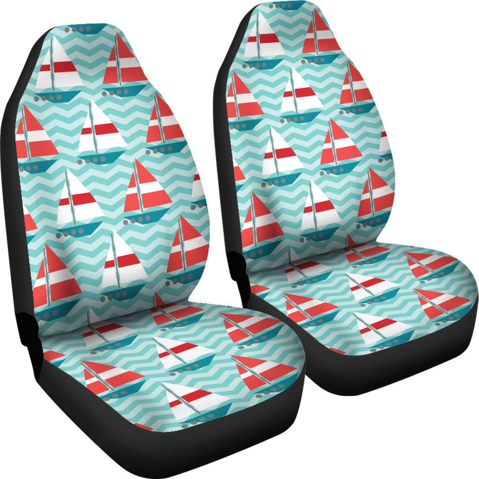 Red White Sailboat Wave Background  Universal Fit Car Seat Covers