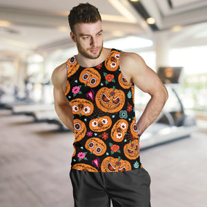 Pumpkin flowers spiderweb Halloween theme Men Tank Top
