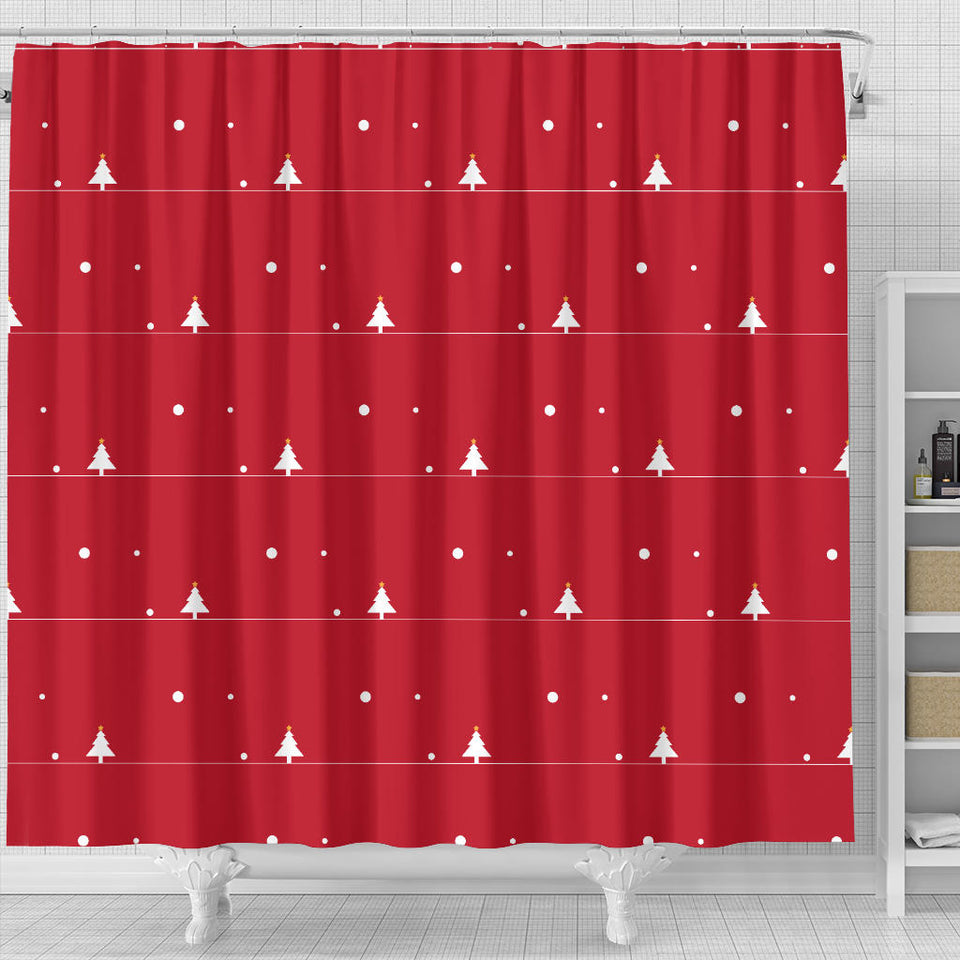Christmas Tree Star Snow Red Background Shower Curtain Fulfilled In US
