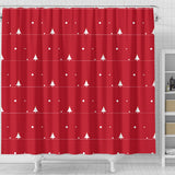 Christmas Tree Star Snow Red Background Shower Curtain Fulfilled In US
