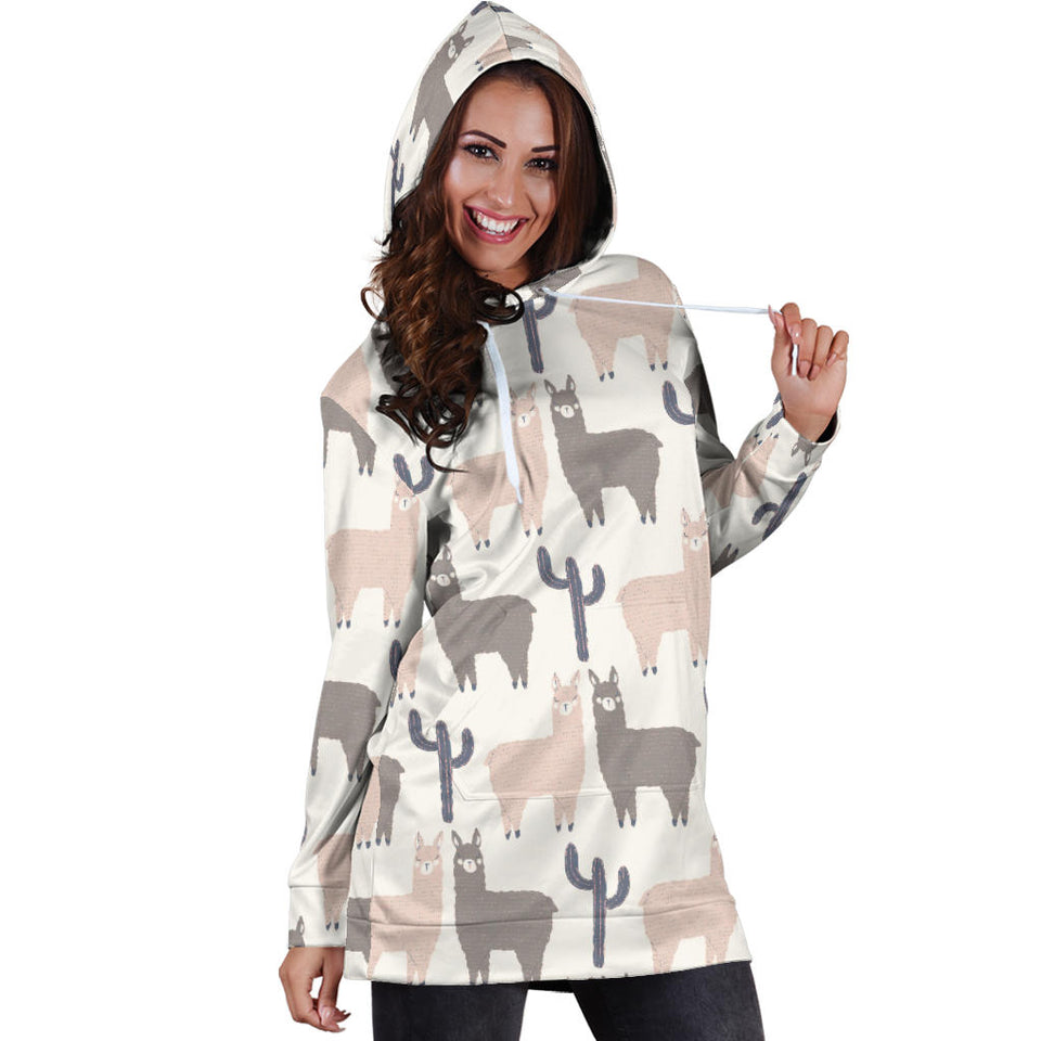 Llama Alpaca Pattern Women'S Hoodie Dress