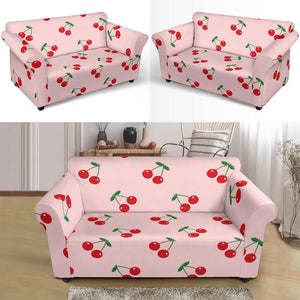 Cherry Pattern Pink Background Loveseat Couch Slipcover