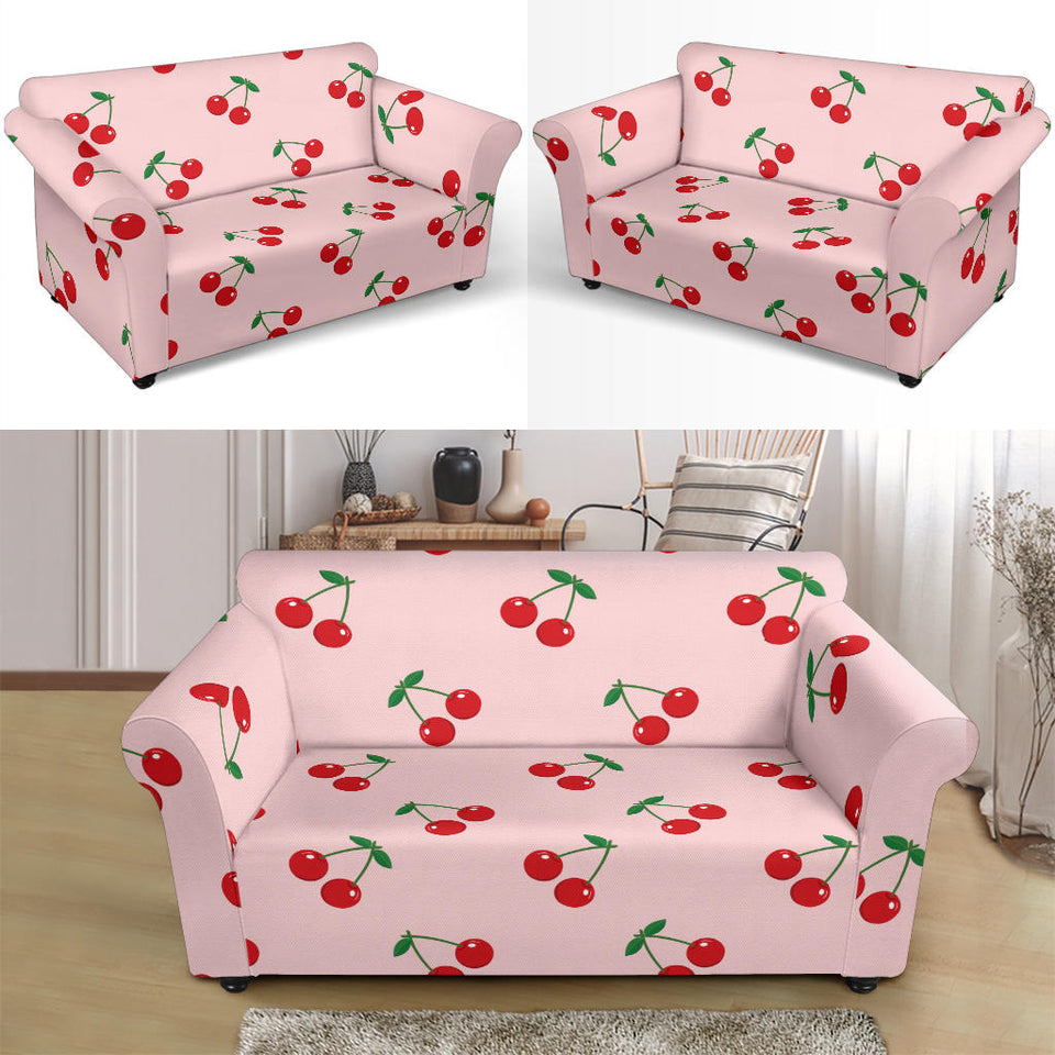 Cherry Pattern Pink Background Loveseat Couch Slipcover