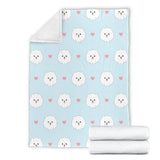 White Cute Pomeranian Pattern Premium Blanket