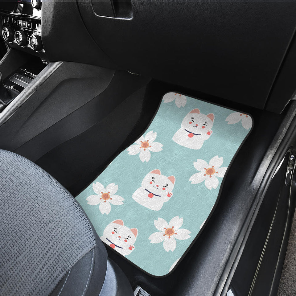 Maneki Neko Lucky Cat Sakura Front And Back Car Mats